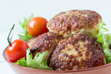 Homemade meatballs with buckwheat in a bowl.