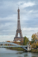 The autumn view of famous Eiffel tower in Paris