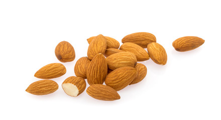 Almond nuts isolated on white background