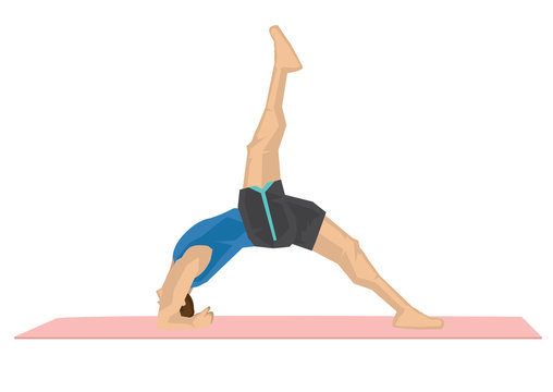 Illustration of a strong man practicing yoga with a invert staff pose.