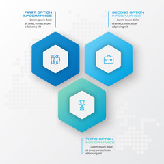 Abstract business infographics template with 3 hexagon in white color background