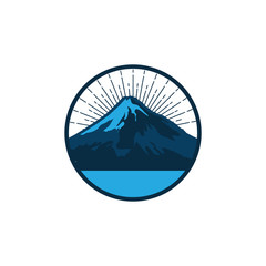 retro circle mountain logo vector illustrations with water wave element