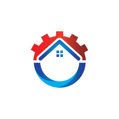 great home improvement logo design vector with house roof icon and up arrow symbol