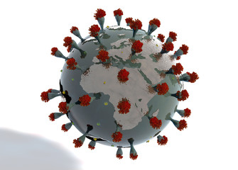 Mondo coronavirus, rendering 3D, illustrazione