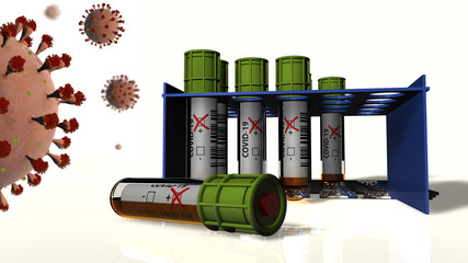 Provette mediche per tamponi test su Coronavirus, rendering 3D, illustrazione