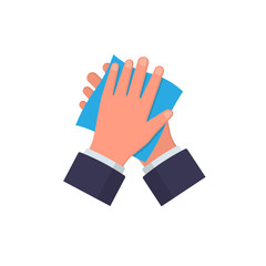 Obraz premium wipe your hands with an antiseptic cloth. wipe your hands with a damp cloth. observe personal hygiene. blue napkin in your hands