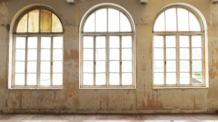 Fototapeta na wymiar .Industrial vintage interior with bright light coming through windows. - Image