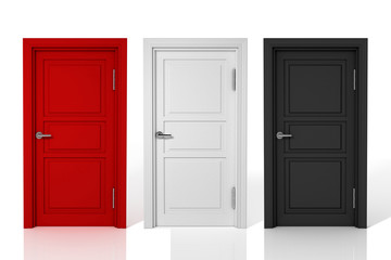 Red, white and black door set. 3D Illustration.