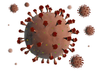 Coronavirus su fondo bianco, 3D rendering, illustrazione