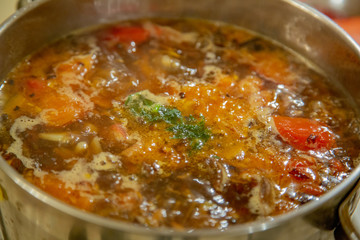 Natural vegetable ingredients for cooking delicious mushroom soup