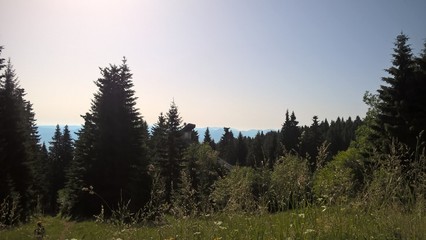 Sunrise or sunset over the hills and meadow. Slovakia
