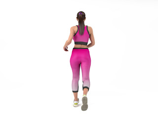 dayly fitness concept girl runs 3d render on white