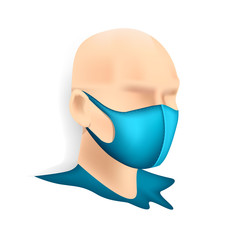 man in medical protection blue mask. Caring for health at flu epidemic time. Vector illustration, flat design, cartoon style. Isolated background.