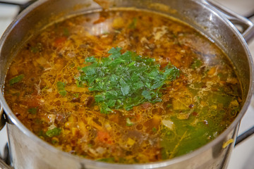 Natural vegetable ingredients for cooking delicious mushroom soup