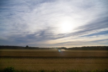 Fototapeta premium Sunrise or sunset over the hills and meadow. Slovakia