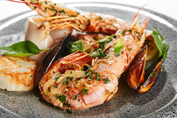 Seafood assortment close up