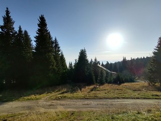 Sunrise or sunset over the hills and meadow. Slovakia