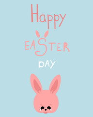 Happy easter. Cute hares. Spring lettering. Religious holiday. Greeting card.