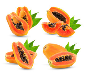 set of ripe papaya on white background