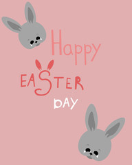 Happy easter. Cute rabbits. Spring lettering. Religious holiday. Greeting card.