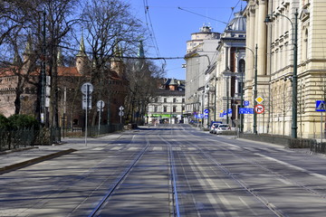Fototapeta puste ulice miasta, Kraków Polska w czasie kwarantanny obraz
