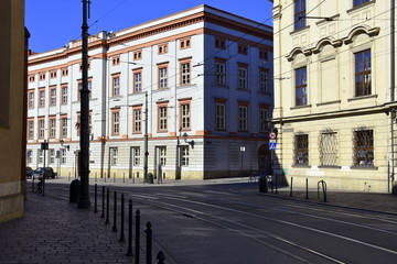 Fototapeta na wymiar puste ulice miasta, Kraków Polska w czasie kwarantanny