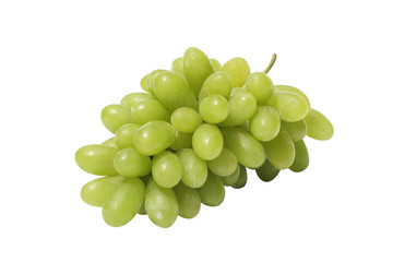 Still life photography of fruit, Organic grape is best fruits for process white wine, Clean food good taste idea concept. Green grape isolated on whith background with clipping path.