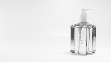 Alcohol Gel or Hand Sanitizer in Clear Bottle for Protect Coronavirus ,covid-19.3D render Illustration