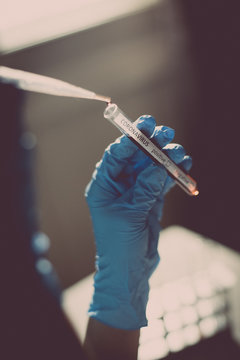 Doctor taking samples from coronavirus COVID-19 test tube