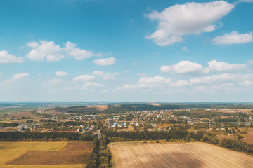 Rural landscape on a summer sunny day. Aerial view