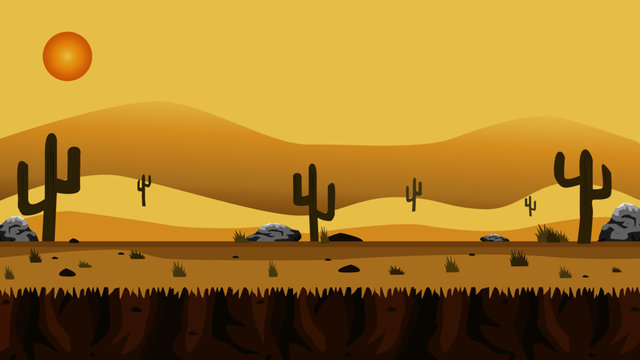 Sunset in the desert 2d game background