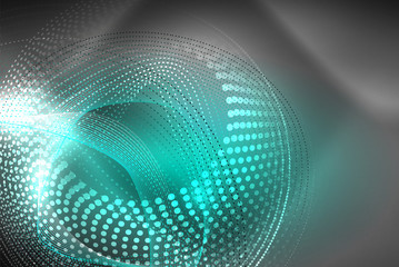 Abstract particles, wave background, neon motion techno design