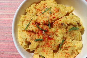 Jhunka or Zunka or pithale, a chickpea flour porridge, a vegetarian traditional Indian dish prepared in Maharashtra, Goa and Karnataka part of India