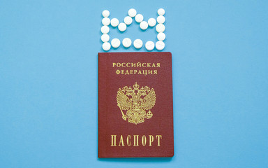 Russian passport with a crown of tablets