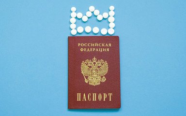 Russian passport with a crown of tablets