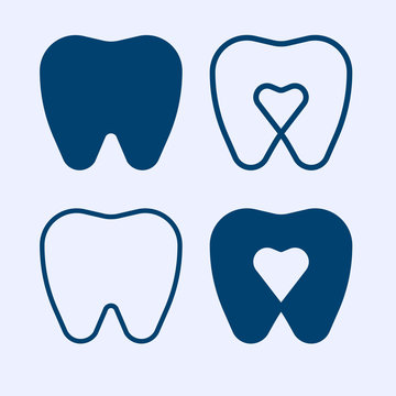 Set Of 4 Blue Teeth Icon. Vector Illustration.