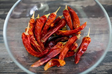 red chili peppers in pods, dried