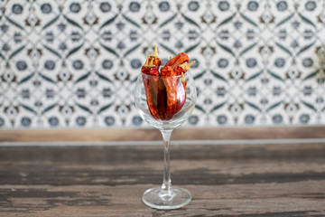 red chili peppers in pods, dried