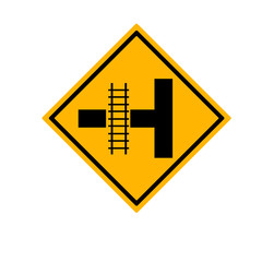The Railroad Cuts Through The Road Traffic Road Sign,Vector Illustration, Isolate On White Background Label.