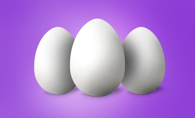 White Easter eggs on purple pastel background. Happy Easter concept. 