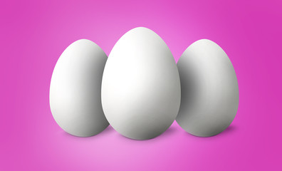 White Easter eggs on pink pastel background. Happy Easter concept. 