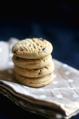 Stack of chocolate chip cookies. Selective focus. 
