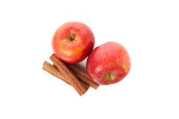 Apples and cinnamon isolated on white background. Natural treatment