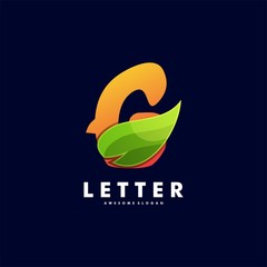 Vector Logo Illustration Letter with Leaf Gradient Colorful Style.