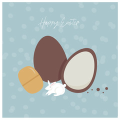 Nice flat happy easter vector illustration with chocolate egg and toy
