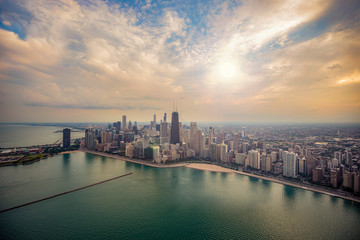 Fototapeta na wymiar Aerial view of Chicago waterfront