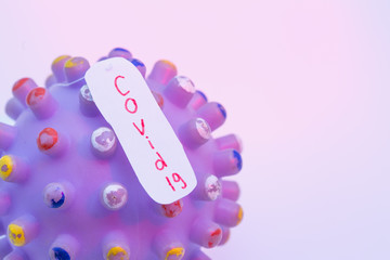 SARS-CoV-2 virus mockup. COVID-19 plate Close-up. Light background.