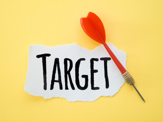 Top view of piece of paper with target and dart