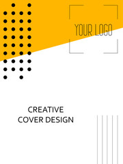 Creative cover design with orange inserts. Corporate banner with stylish geometric yellow shapes. Letterhead with space for text with bright colors.