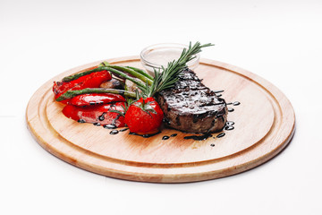 steak with wood chips